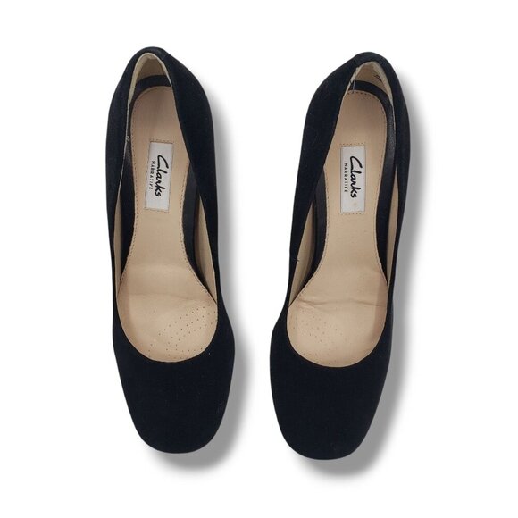 Clarks Narrative Gabriel Mist Pump Womens 8 Black Suede Square Toe - Picture 8 of 11